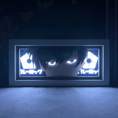 Blue Lock Rin Itoshi Anime Light Box by Myanimelightbox, bercahaya di bilik gelap, pencahayaan dramatik
