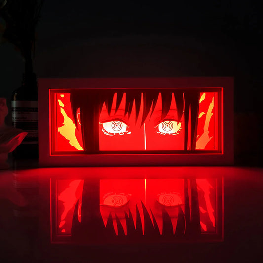 Kotak Cahaya Anime Man Makima oleh Myanimelightbox, bercahaya di bilik gelap, pencahayaan dramatik
