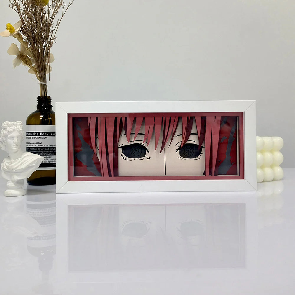 Chainsaw Man Makima Anime Light Box par Myanimelightbox, afficher, dans un cadre blanc avec fond décoratif
