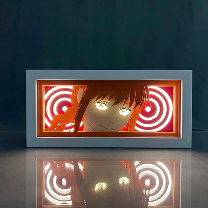 Kotak Cahaya Anime Man Makima oleh Myanimelightbox, dihidupkan dengan cahaya bilik ambien