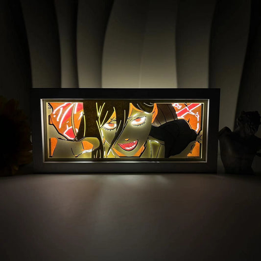 Chainsaw Man Power Smile Anime Light Box by Myanimelightbox, bercahaya di bilik gelap, pencahayaan dramatik
