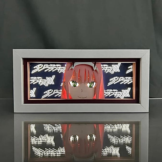 Darling in the Franxx Zero Smile Smile Anime Light Box yang bersinar dengan cahaya, lampu bilik kelihatan, oleh myanimelightbox