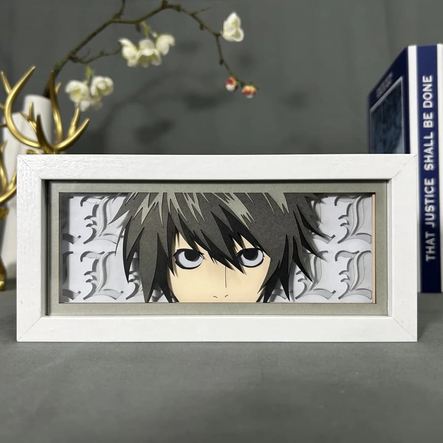 Death Note L Anime Light Box by MyanimelightBox, exibir, em quadro branco com fundo decorativo
