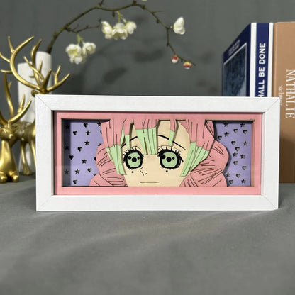 Demon Slayer Kanroji Anime Light Box by Myanimelightbox, dipaparkan, dalam bingkai putih dengan latar belakang hiasan