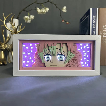 Demon Slayer Kanroji Anime Light Box bercahaya dengan cahaya, lampu bilik kelihatan, oleh Myanimelightbox