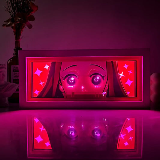 Demon Slayer Nezuko Anime Light Box by Myanimelightbox, bercahaya di bilik gelap, pencahayaan dramatik

