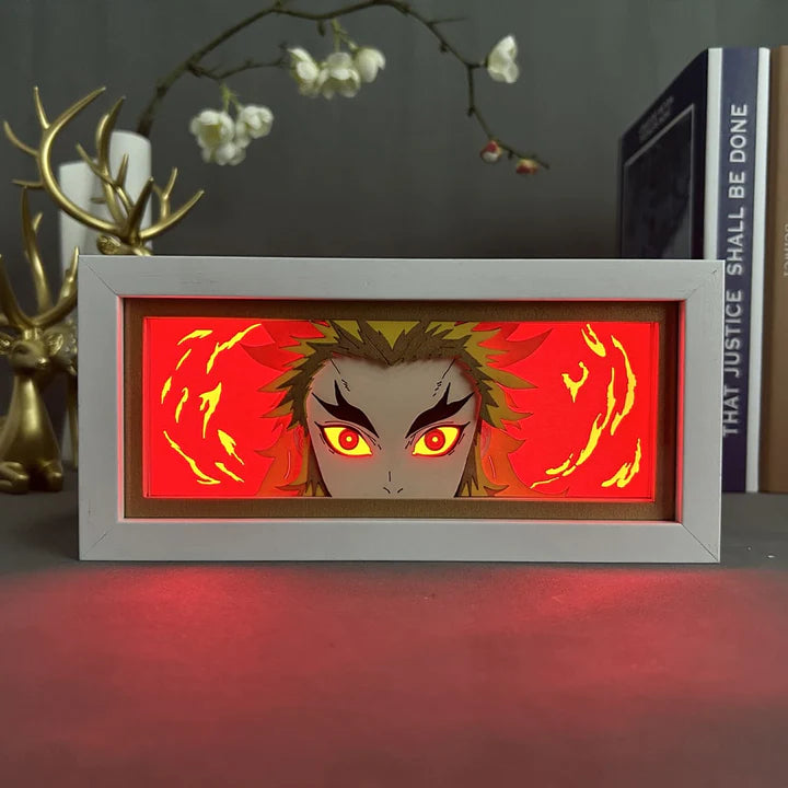 Démon zabiják Rengoku Anime Light Box zářící se světlem, světla pokoje viditelná, myanimelightbox