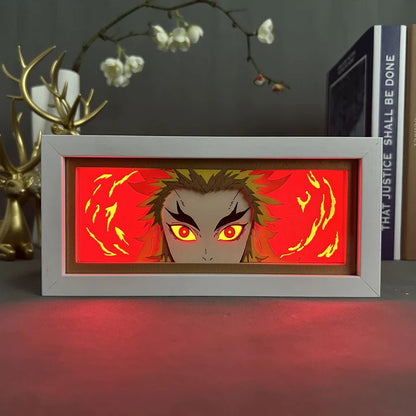Démon zabiják Rengoku Anime Light Box zářící se světlem, světla pokoje viditelná, myanimelightbox