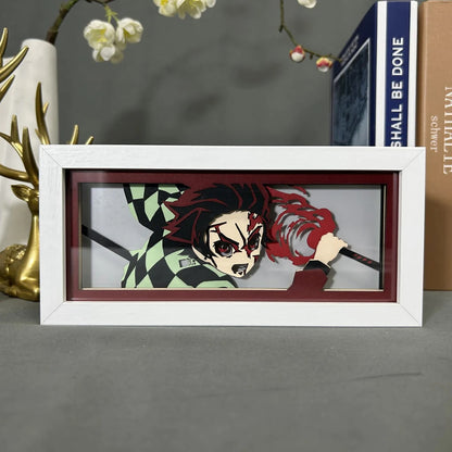 Slayer Demônio Tanjiro Battle Anime Light Box by MyanImelightBox, exibir, em quadro branco com fundo decorativo