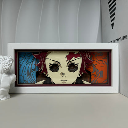 Demon Slayer Tanjiro Devil Mode Anime Light Box par Myanimelightbox, Afficher, dans un cadre blanc avec fond décoratif