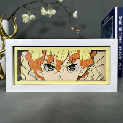 Slayer Demon Slayer Zenitsu Anime Caixa Luz de MyanimelightBox, exibir, em quadro branco com fundo decorativo