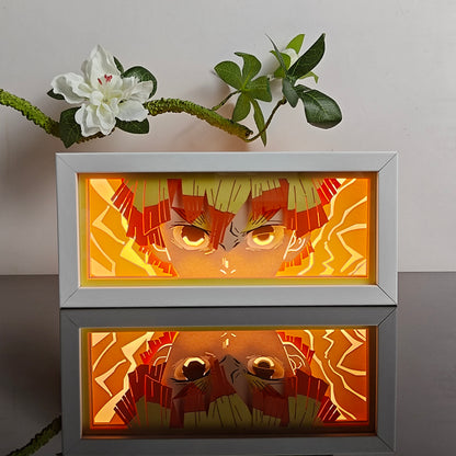 Slayer Demons Zenitsu Anime Caixa Luz brilhando com luz acesa, luzes da sala visível, por MyanImelightBox