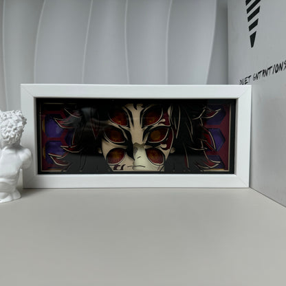 Slayer demoníaco Kokushibo Six Eyes Anime Box de MyanImelightBox, exibir, em armação branca com fundo decorativo