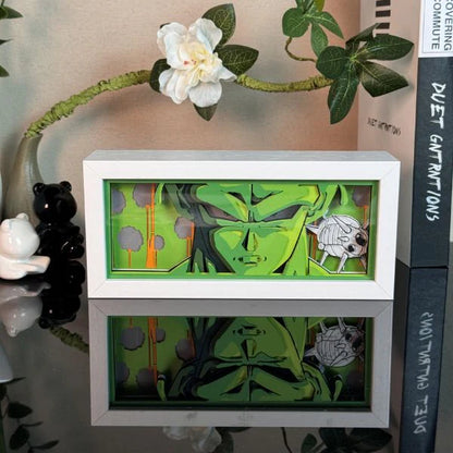 Dragon Ball Piccolo anime light box by MyAnimeLightbox, display off, in white frame with decorative background