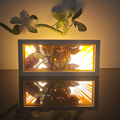Dragon Ball Trunks anime light box by MyAnimeLightbox, glowing in dark room, dramatic lighting