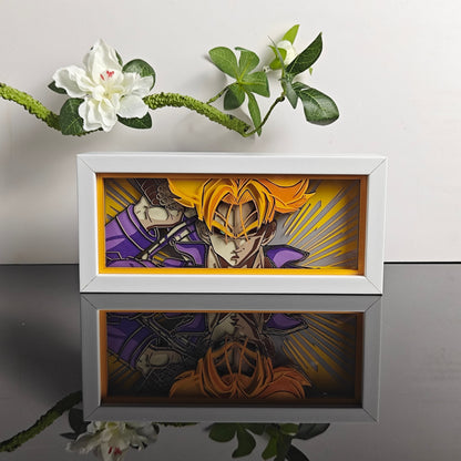 Dragon Ball Trunks anime light box by MyAnimeLightbox, display off, in white frame with decorative background