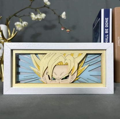 Dragon Ball Z Goku Anime Light Box od Myanimelightbox, displej, v bílém rámu s ozdobným pozadím
