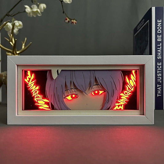 Kotak cahaya anime Evangelion REI bersinar dengan cahaya, lampu bilik kelihatan, oleh MyAnimelightBox