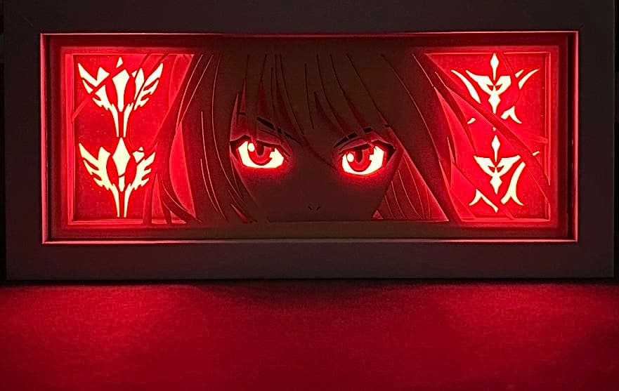 مصير/البقاء ليلا صابر الأنيمي مربع الضوء من myanimelightbox ، متوهجة في الغرفة المظلمة ، الإضاءة الدرامية
