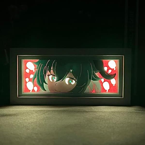 Genshin Impact Ganyu Anime Light Box od Myanimelightbox, zářící v temné místnosti, dramatické osvětlení
