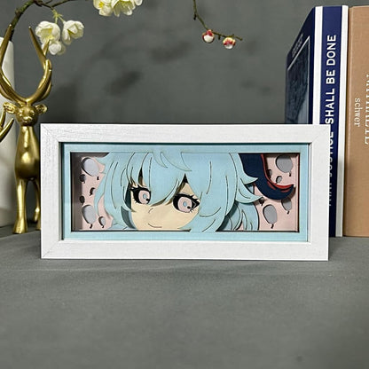 Genshin Impact Ganyu Anime Light Box od Myanimelightbox, displej v bílém rámu s ozdobným pozadím