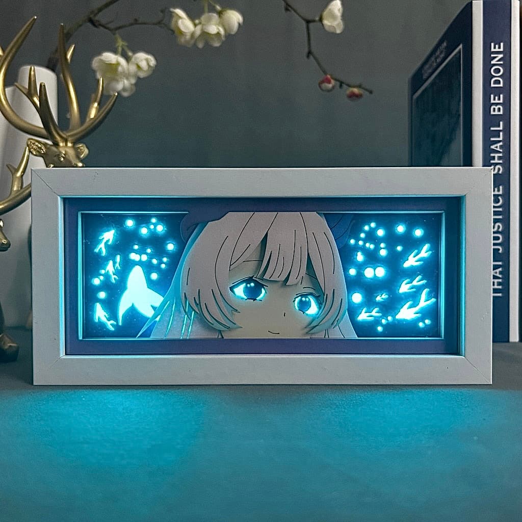 Genshin Impact kokomi anime light box مضاءة في غرفة مظلمة ، تأثير متوهج بواسطة myanimelightbox
