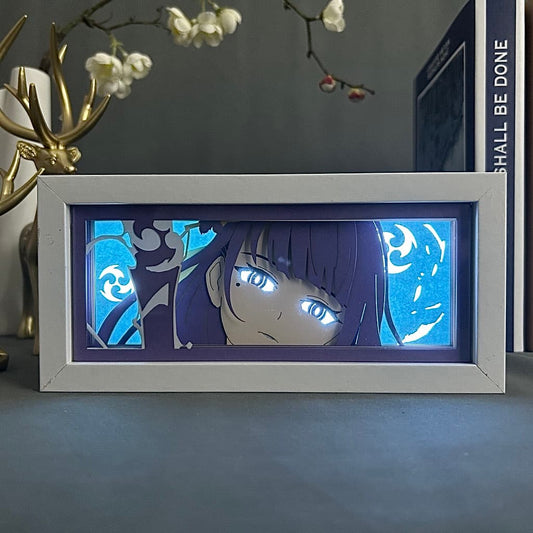 Genshin Impact Raiden Shogun Anime Light Box oleh Myanimelightbox, dihidupkan dengan cahaya bilik ambien