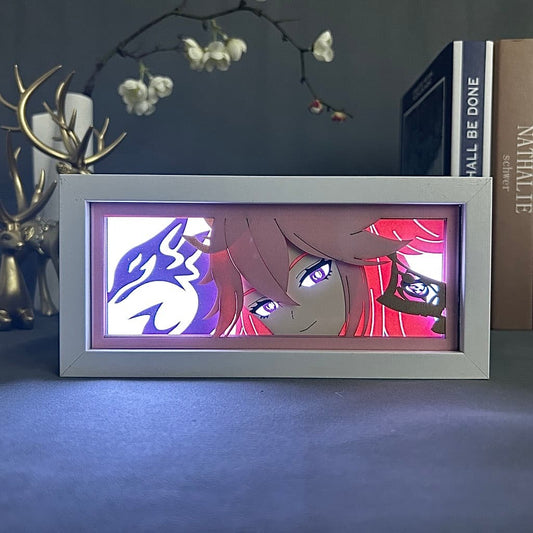 Genshin Impact Yae Miko Anime Light Box bercahaya dengan cahaya, lampu bilik kelihatan, oleh Myanimelightbox