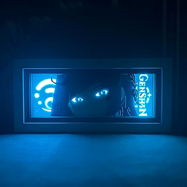 Genshin Impact Yelan Anime Light Box van MyanimelightBox, gloeiend in donkere kamer, dramatische verlichting

