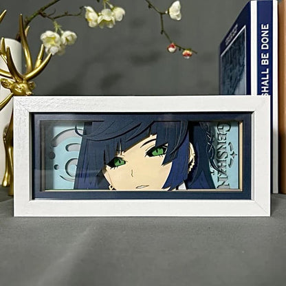 Genshin Impact Yelan Anime Light Box van MyanimelightBox, weergave, in wit frame met decoratieve achtergrond
