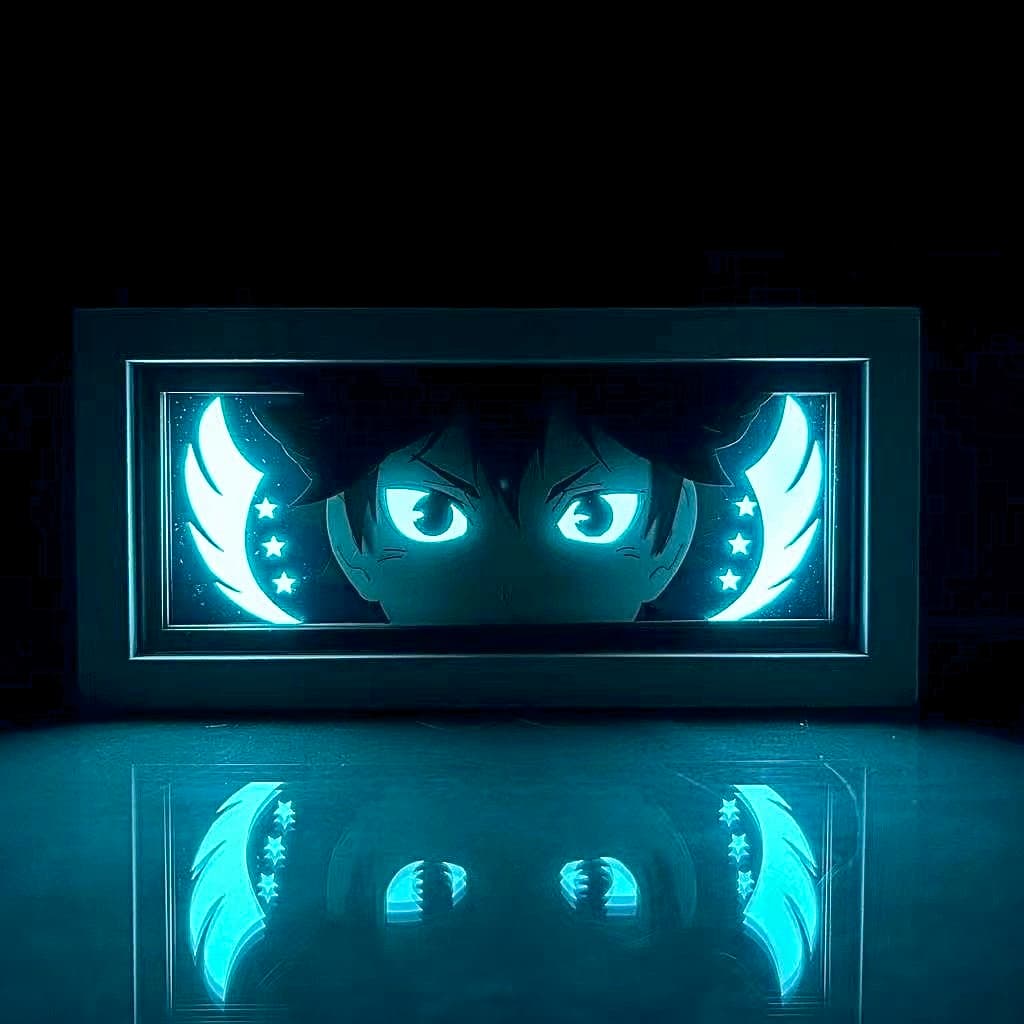 Kotak cahaya anime haikyuu hinata oleh myanimelightbox, bercahaya di bilik gelap, pencahayaan dramatik