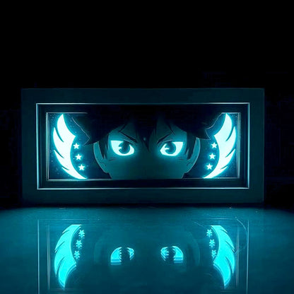 Kotak cahaya anime haikyuu hinata oleh myanimelightbox, bercahaya di bilik gelap, pencahayaan dramatik