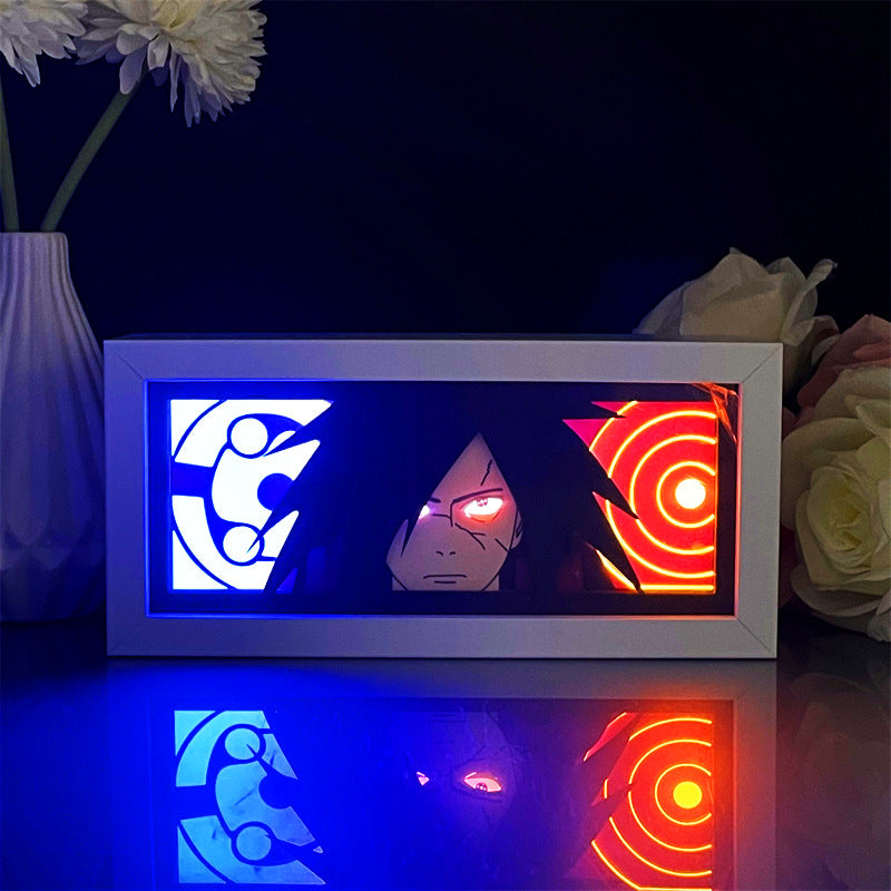 Special edition anime light box with a dual-tone design, featuring a vibrant orange glow on the left and a cool blue light on the right, perfect for anime room decor and as a unique gift for anime lovers | My Anime Light Box