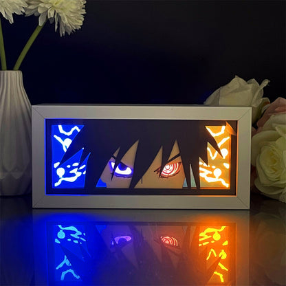 Sasuke Rinnegan Light Box Special Edition with dual-tone LED lighting, showcasing Sasuke Uchiha’s powerful Rinnegan eyes from Naruto.