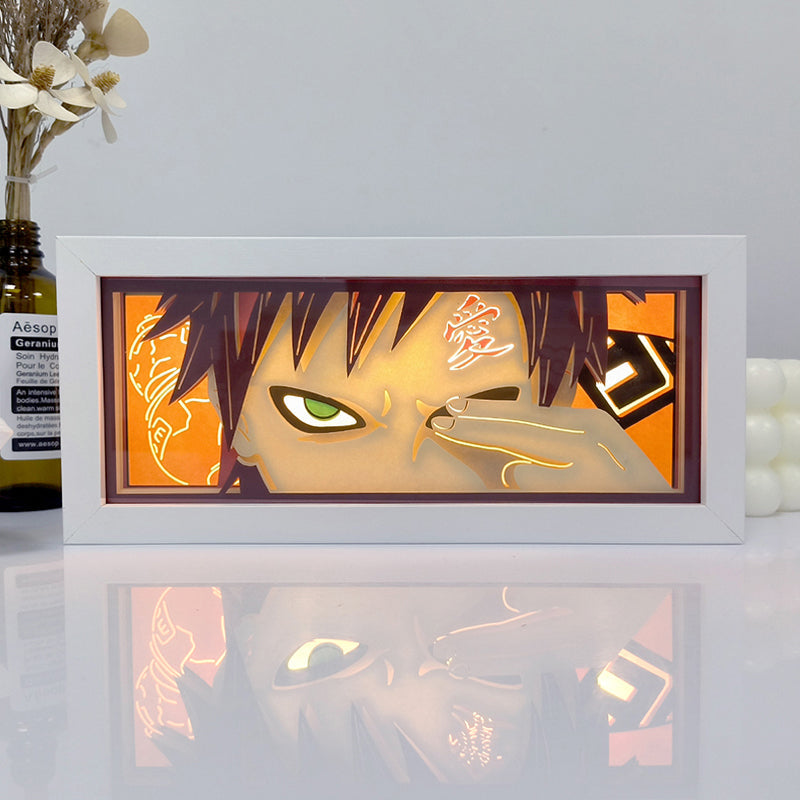 Gaara Anime Lightbox Special Edition featuring detailed artwork illuminated by LED lighting, ideal for anime room decor and fans of Naruto | My Anime Light Box