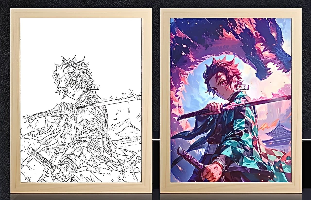 Demon Slayer Tanjiro Sun Halo Dragon Light Frame | My Anime Light Box