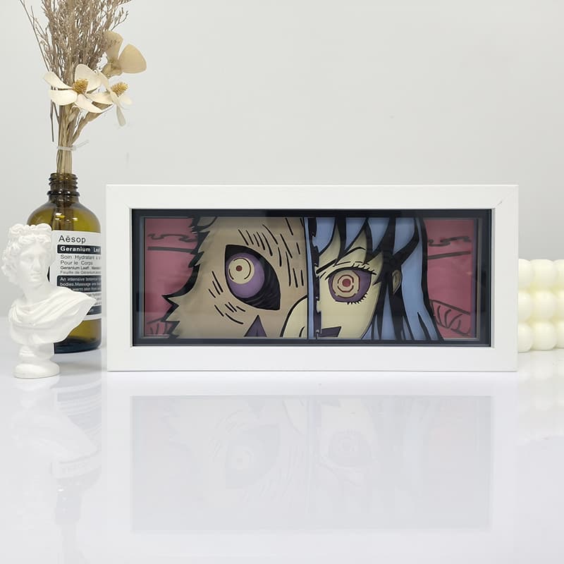 Inosuke Eyes Anime Light Box par Myanimelightbox, afficher, dans un cadre blanc avec fond décoratif
