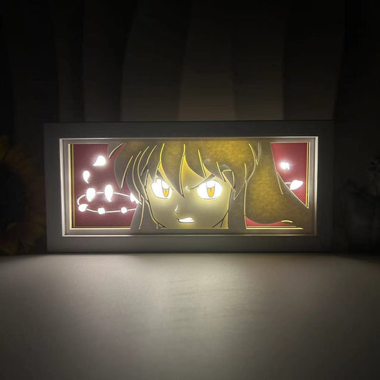 Inuyasha Anime Light Box oleh Myanimelightbox, bercahaya di bilik gelap, pencahayaan dramatik
