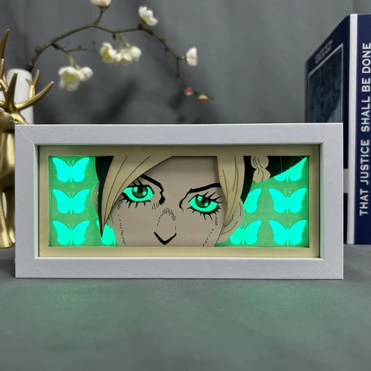 Petualangan JoJo&#39;s Bizarre Jolyne Anime Light Box by Myanimelightbox, dihidupkan dengan cahaya bilik ambien