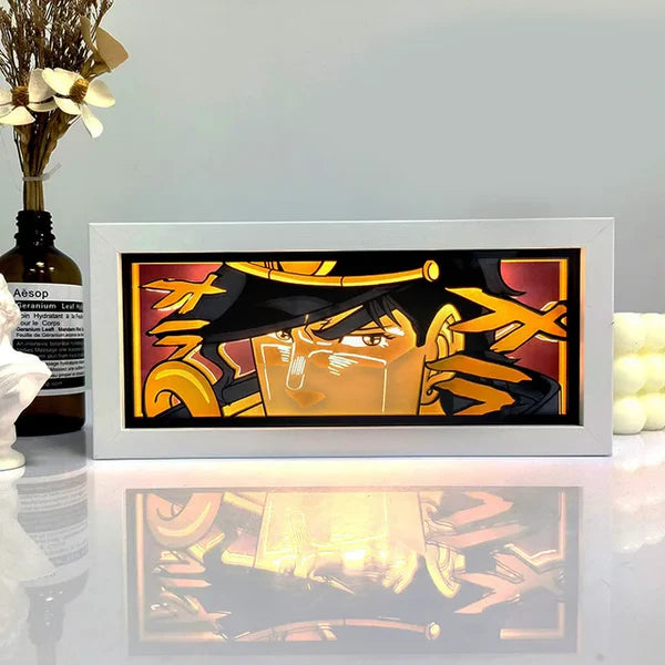 Petualangan JoJo&#39;s Bizarre Jotaro Star Platinum Anime Light Box by Myanimelightbox, dihidupkan dengan cahaya bilik ambien