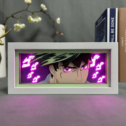 Kotak Lampu Anime Anime Anime Jojo&#39;s Bizarre Rohan oleh Myanimelightbox, dihidupkan dengan cahaya bilik ambien
