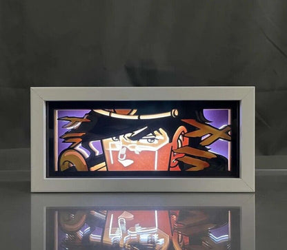 Kotak cahaya anime petualangan pelik Jojo oleh Myanimelightbox, bercahaya di bilik gelap, pencahayaan dramatik
