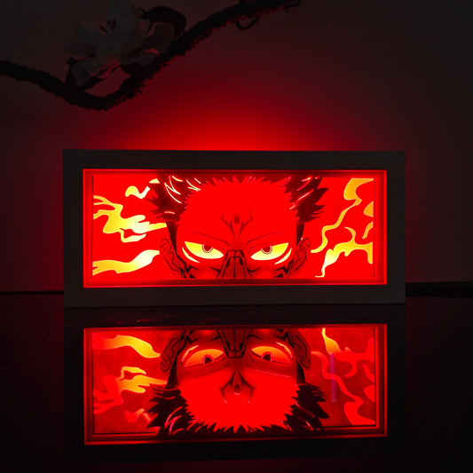 Jujutsu Kaisen Sukuna Red Anime Light Box oleh Myanimelightbox, bercahaya di bilik gelap, pencahayaan dramatik
