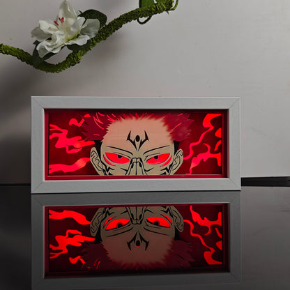 Jujutsu Kaisen Sukuna Red Anime Light Box bercahaya dengan cahaya, lampu bilik kelihatan, oleh Myanimelightbox