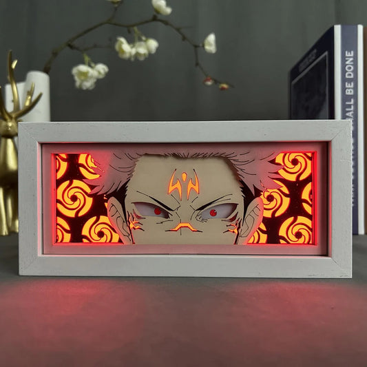 Jujutsu Kaisen Sukuna Anime Light Box bercahaya dengan cahaya, lampu bilik kelihatan, oleh Myanimelightbox