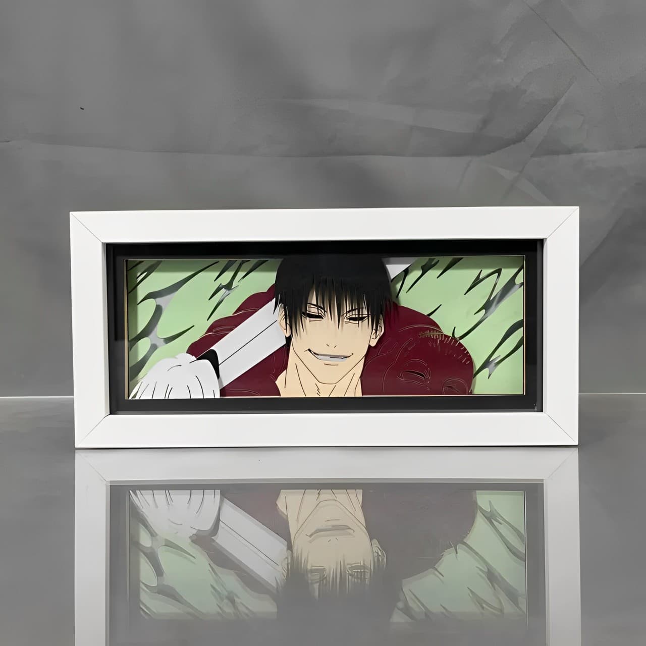 Jujutsu Kaisen Toji Fushiguro Anime Light Box od Myanimelightbox, displej, v bílém rámu s ozdobným pozadím
