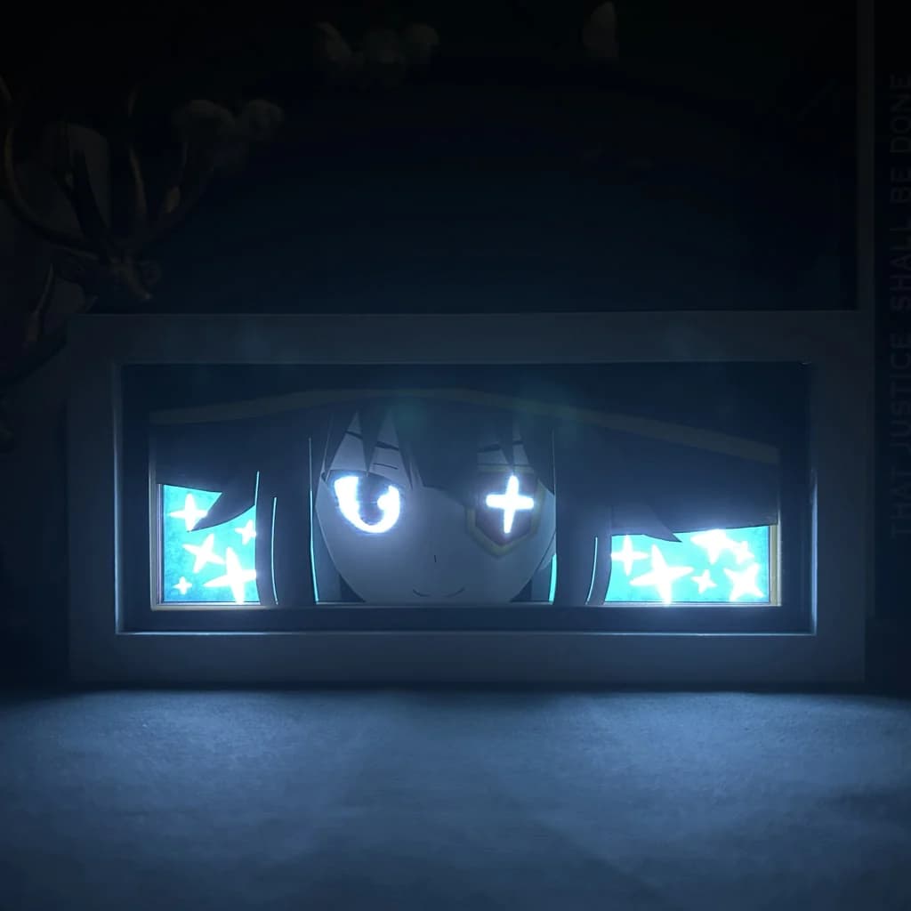 Kotak Cahaya Anime Konosuba Megumin oleh Myanimelightbox, bercahaya di bilik gelap, pencahayaan dramatik