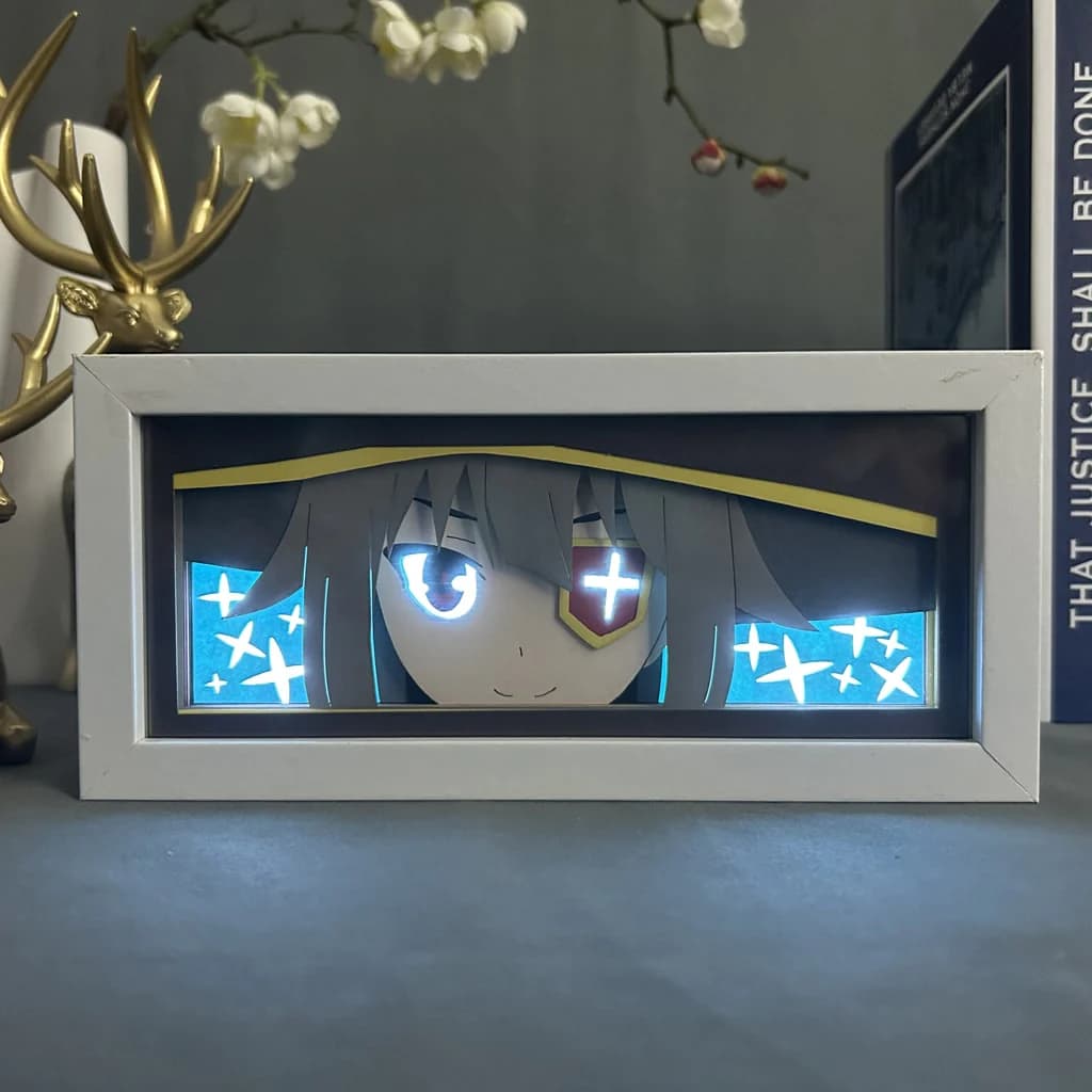 Kotak Cahaya Anime Konosuba Megumin oleh Myanimelightbox, dihidupkan dengan cahaya bilik ambien
