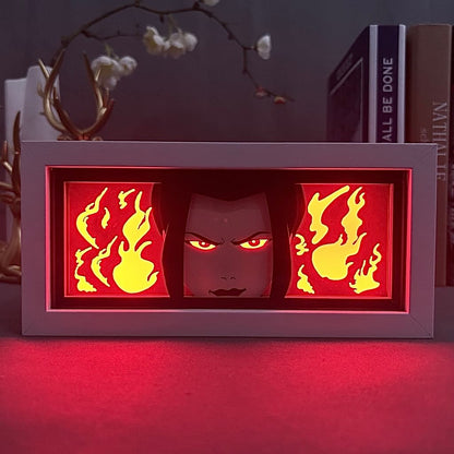 Kotak cahaya anime azula terakhir yang bercahaya dengan cahaya, lampu bilik kelihatan, oleh myanimelightbox