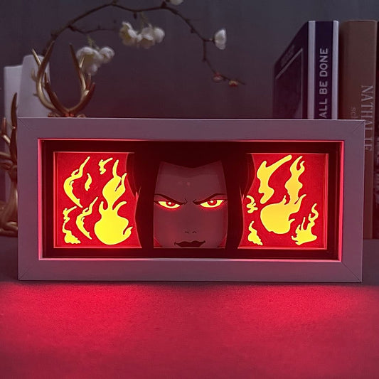 Kotak cahaya anime azula terakhir yang bercahaya dengan cahaya, lampu bilik kelihatan, oleh myanimelightbox